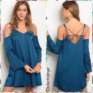 Teal long sleeve strappy back dress S/M/L